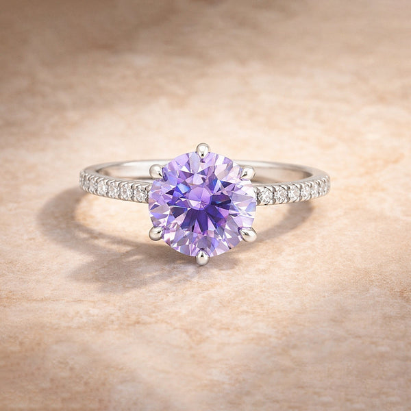 GEMHUB 2.00 Ct round cut blue lab grown diamond ring with VS1 clarity set in 18k gold vermeil with pavé band.