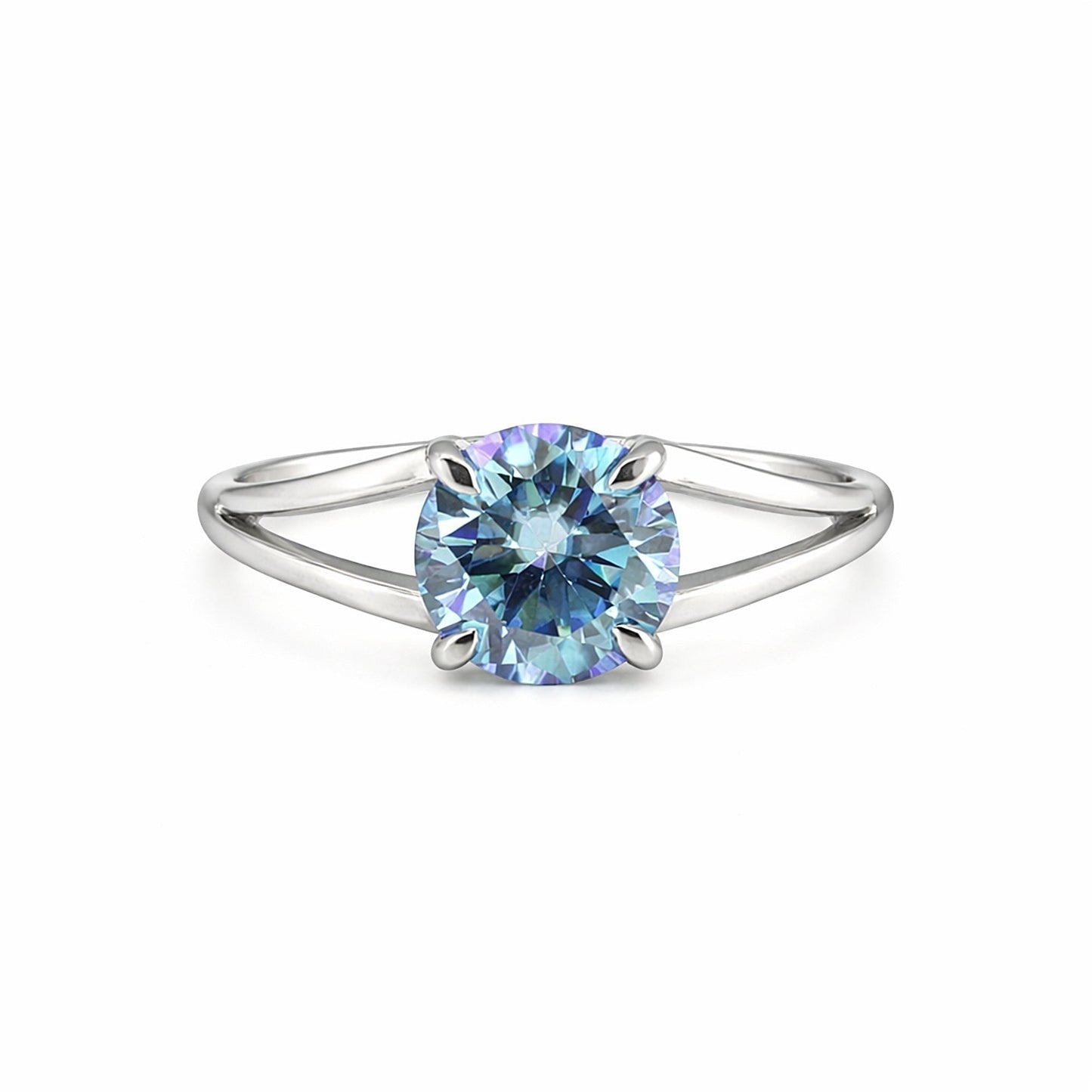 GEMHUB 2.50 Ct round cut blue lab-grown diamond ring with VS1 clarity in 18k gold vermeil.