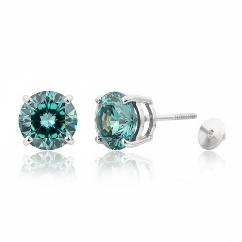GEMHUB 7 Ct blue moissanite stud earrings in 18K gold vermeil over 925 sterling silver, round cut.