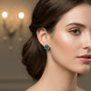 GEMHUB 7 Ct blue moissanite stud earrings in 18K gold vermeil over 925 sterling silver, round cut.
