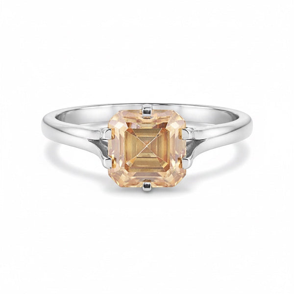 Top view of asscher cut champagne diamond showing hall-of-mirrors faceting