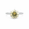 GEMHUB 3.45 Ct round cut champagne lab grown diamond ring with VS1 clarity set in 18k gold vermeil with pavé band.
