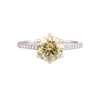 GEMHUB 3.45 Ct round cut champagne lab grown diamond ring with VS1 clarity set in 18k gold vermeil with pavé band.