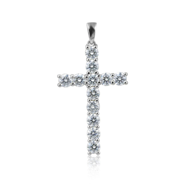 GEMHUB 3 Ct round cut lab grown diamond cross pendant in 18k white gold vermeil, VS1 clarity.