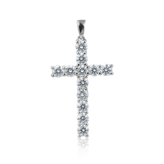 GEMHUB 3 Ct round cut lab-grown diamond cross pendant in 18k white gold vermeil, VS1 clarity.