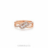 Stacked ring view of criss-cross diamond ring with second band for layering