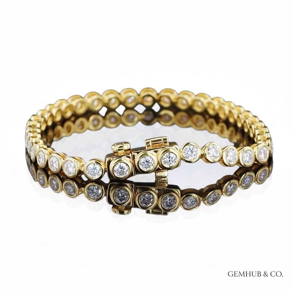 6 carat natural diamond bezel-set tennis bracelet in 14k yellow gold