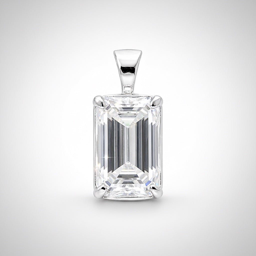 GEMHUB 3.30 Ct emerald cut lab grown diamond pendant in 18k gold vermeil with VS1 clarity.