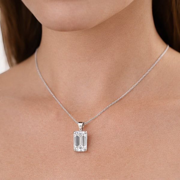 GEMHUB 3.30 Ct emerald cut lab grown diamond pendant with VS1 clarity in 18k gold vermeil.