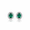 GEMHUB 10 Ct oval emerald halo stud earrings in 925 sterling silver with white diamond accents.