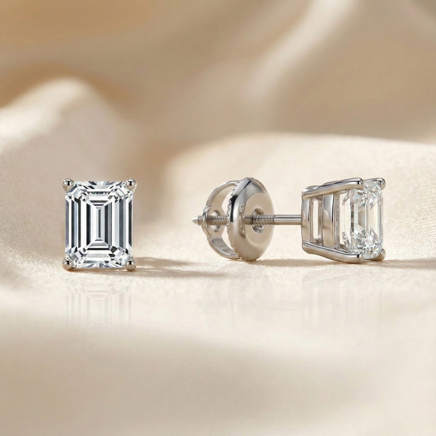 GEMHUB 1 Ct Emerald Lab Created Diamond Earrings in 14K White Gold with Screw Backs. IGI Certified.