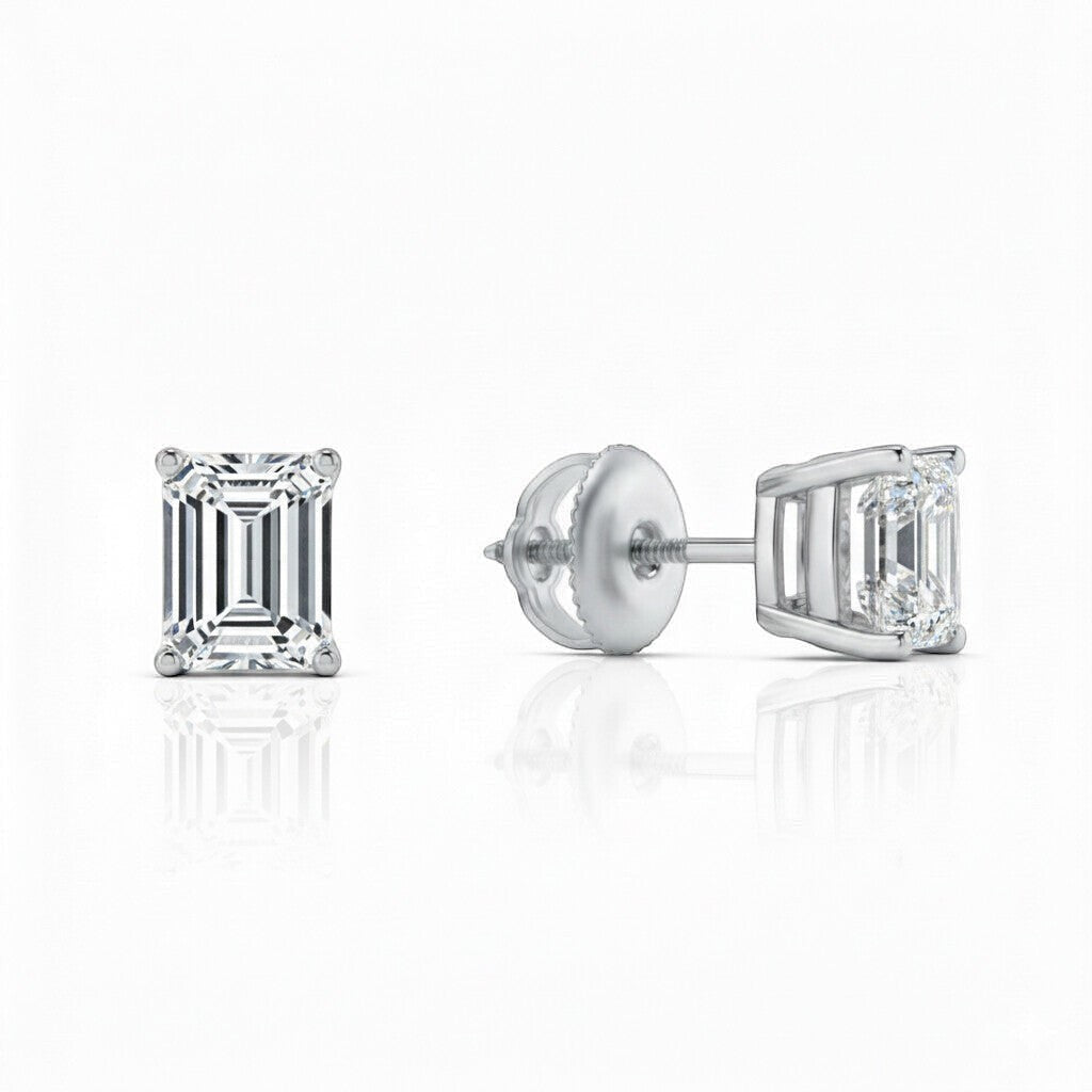 GEMHUB 3 Ct Emerald Lab Created Diamond Stud Earrings in 950 Platinum with screw backs. IGI certified.