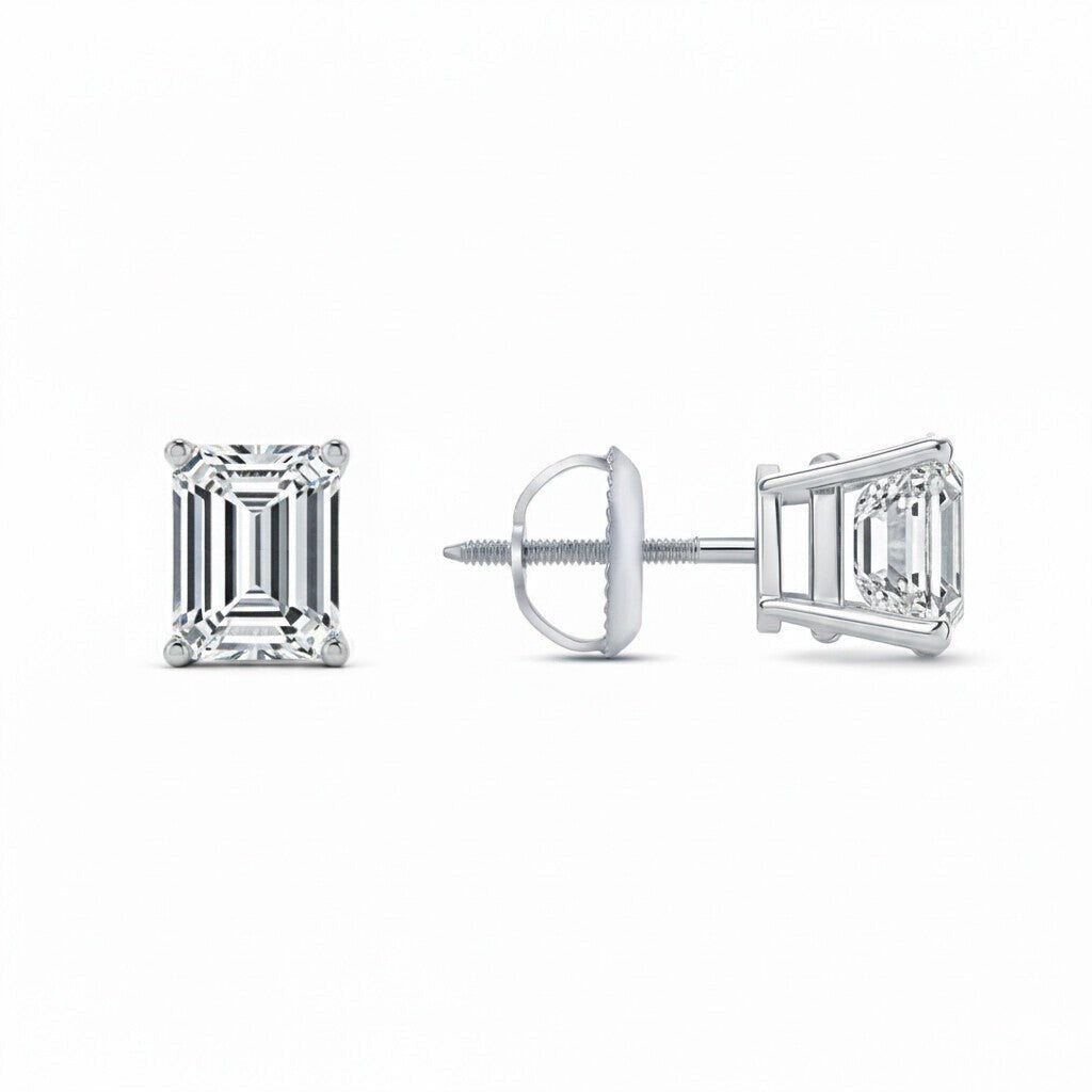 GEMHUB 3 Ct Emerald Lab Created Diamond Earrings in 950 Platinum with screw backs. IGI certified.