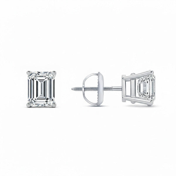 GEMHUB 3 Ct Emerald Lab Created Diamond Earrings in 950 Platinum with screw backs. IGI certified.