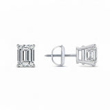 GEMHUB Emerald cut 1 ct lab-grown diamond stud earrings in 950 platinum with screw backs.