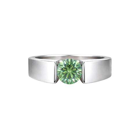 GEMHUB 2.00 Ct round cut green lab-grown diamond ring, VS1 clarity, 18k gold vermeil.