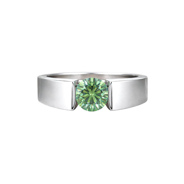 GEMHUB 2.00 Ct round cut green lab-grown diamond ring, VS1 clarity, 18k gold vermeil.