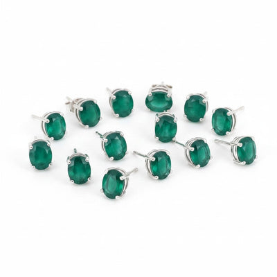Natural Green Emerald Earrings Set — Lot of 5 Pairs, 925 Sterling Silver