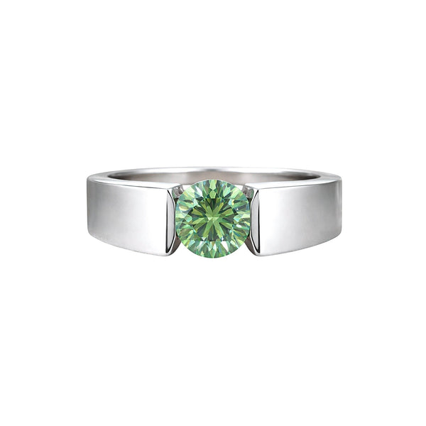 GEMHUB 2.00 Ct round cut green lab-grown diamond ring with VS1 clarity set in 18k gold vermeil.