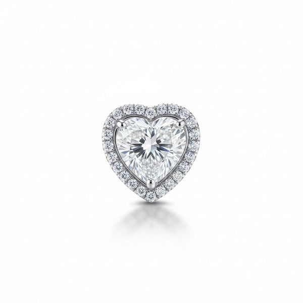 Side profile of heart shaped diamond halo pendant with gold vermeil bail