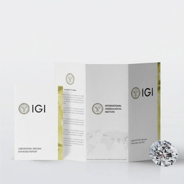 GEMHUB 3 Ct round lab-created diamond with IGI certification documents.