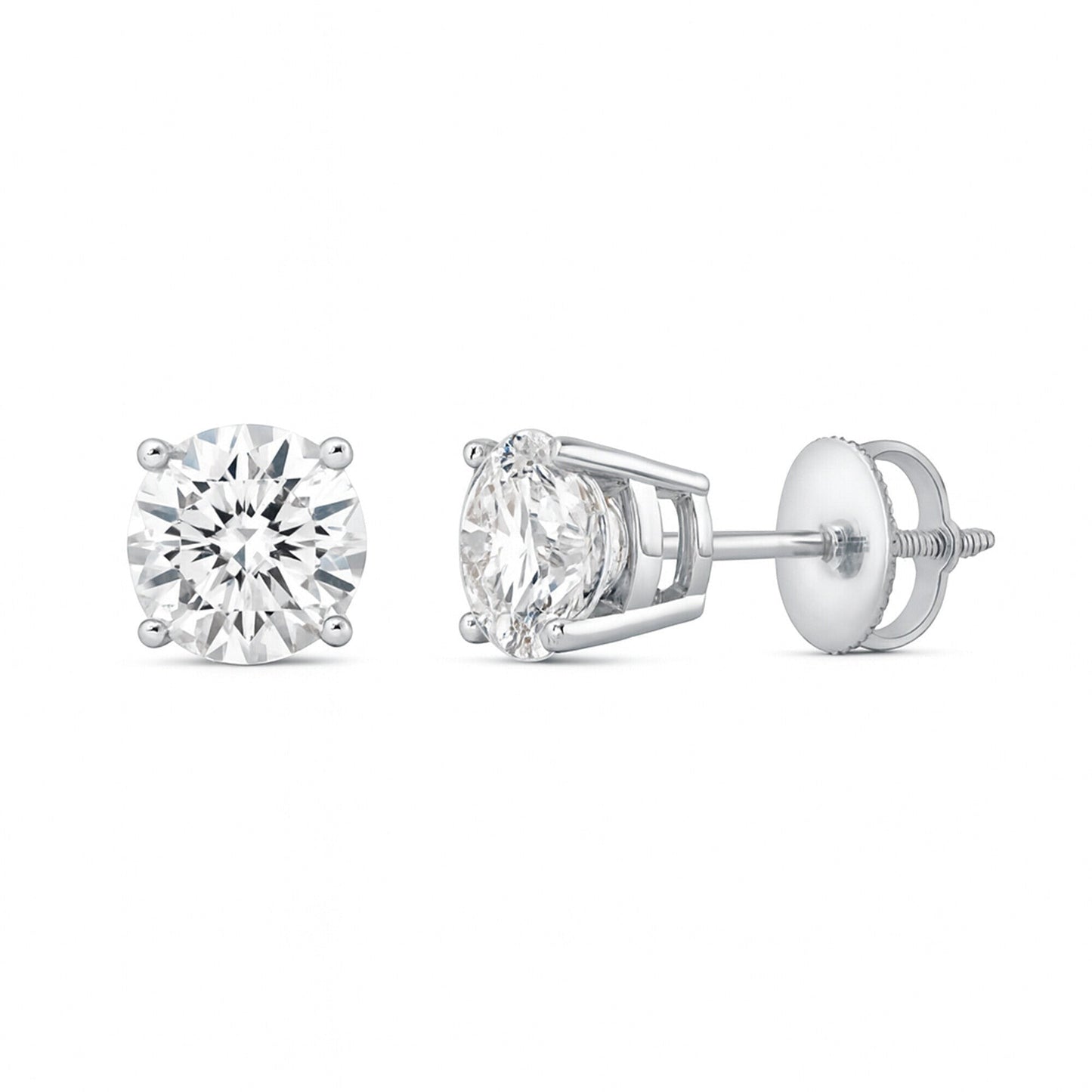 GEMHUB 3 Ct Round Lab Created Diamond Earrings in 950 Platinum with Screw Backs, F/VS Clarity