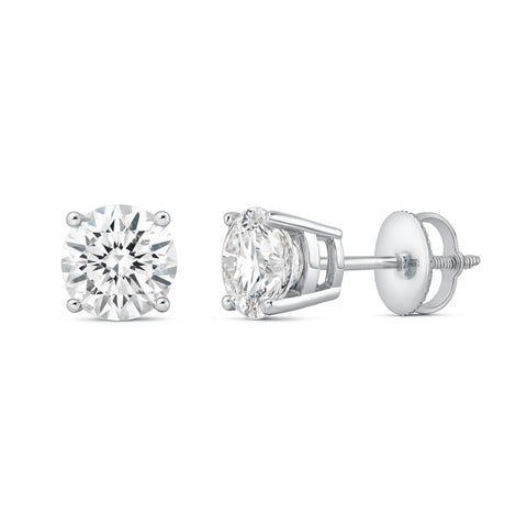 GEMHUB 3 Ct Round Lab Created Diamond Earrings in 950 Platinum with Screw Backs, F/VS Clarity