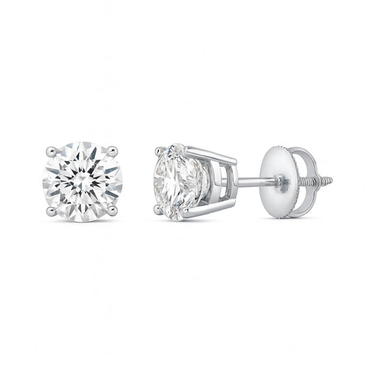 GEMHUB 3 Ct Round Lab Created Diamond Earrings in 950 Platinum with Screw Backs, F/VS Clarity
