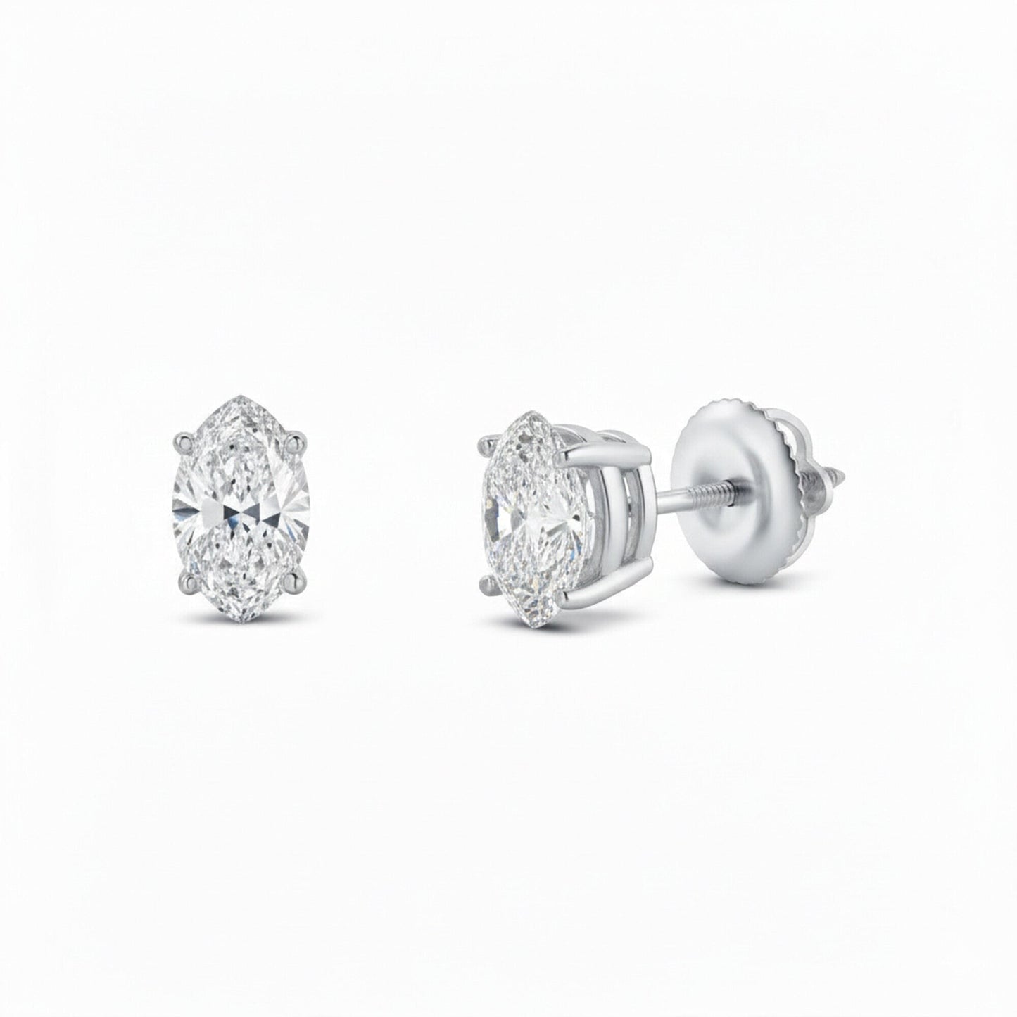 GEMHUB 3 Ct Marquise Lab Created Diamond Earrings in 950 Platinum with screw backs. IGI certified.