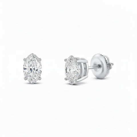 GEMHUB 3 Ct Marquise Lab Created Diamond Earrings in 950 Platinum with screw backs. IGI certified.