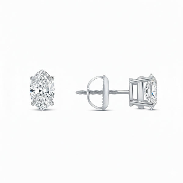 GEMHUB 2 Ct Marquise Lab Created Diamond Earrings in 950 Platinum with screw backs. IGI certified.