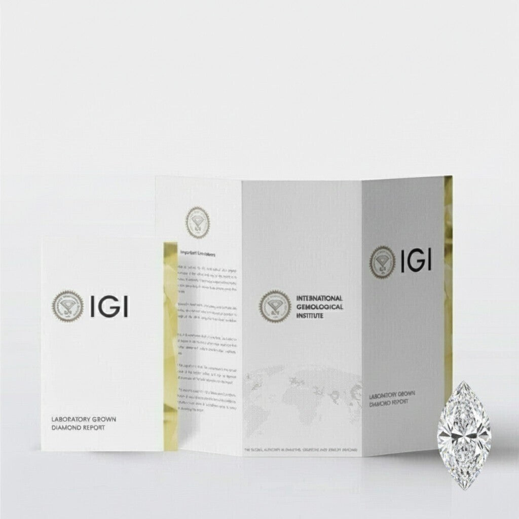 GEMHUB 1 Ct Marquise Lab Created Diamond with IGI certification report. Platinum screw back earrings.