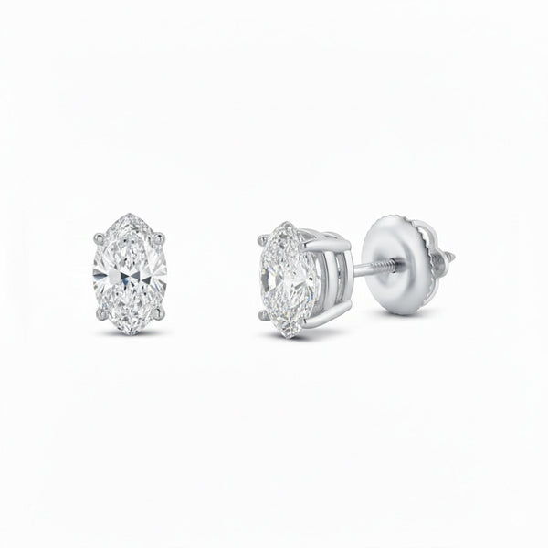 GEMHUB 1 Ct Marquise Lab Created Diamond Earrings in 950 Platinum with screw backs. F/VS clarity.