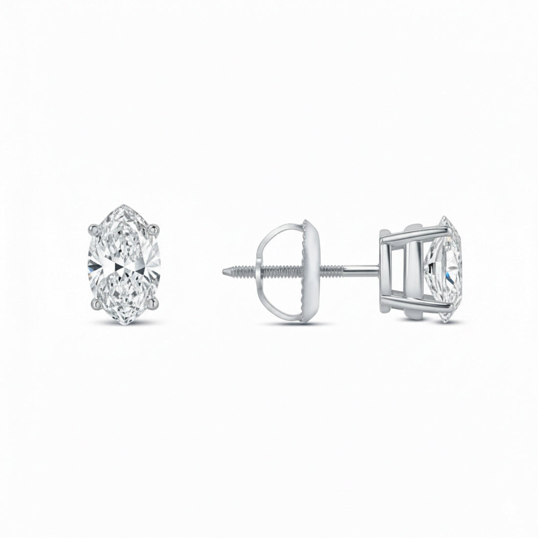 GEMHUB 3 Ct Marquise Lab Created Diamond Earrings in 950 Platinum with screw backs. IGI certified.