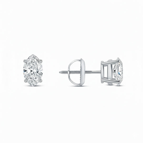 GEMHUB 3 Ct Marquise Lab Created Diamond Earrings in 950 Platinum with screw backs. IGI certified.