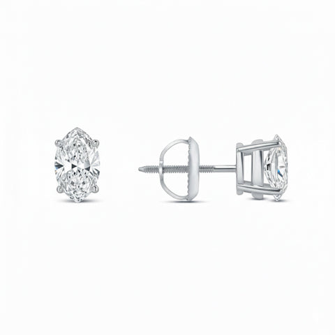 GEMHUB 1 Ct Marquise Lab Created Diamond Earrings in 950 Platinum with Screw Back Closure