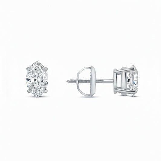 GEMHUB 1 Ct Marquise Lab Created Diamond Earrings in 950 Platinum with Screw Back Closure