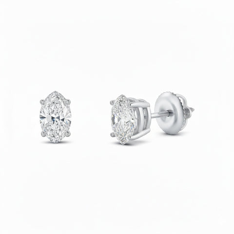 GEMHUB 2 Ct Marquise Lab Created Diamond Earrings in 950 Platinum with screw backs. IGI certified.