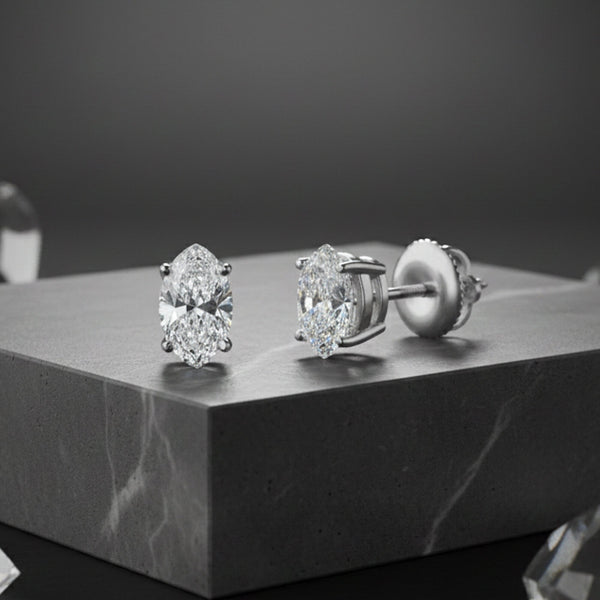 GEMHUB 2 Ct Marquise Lab Created Diamond Earrings in 950 Platinum with screw backs. IGI certified.