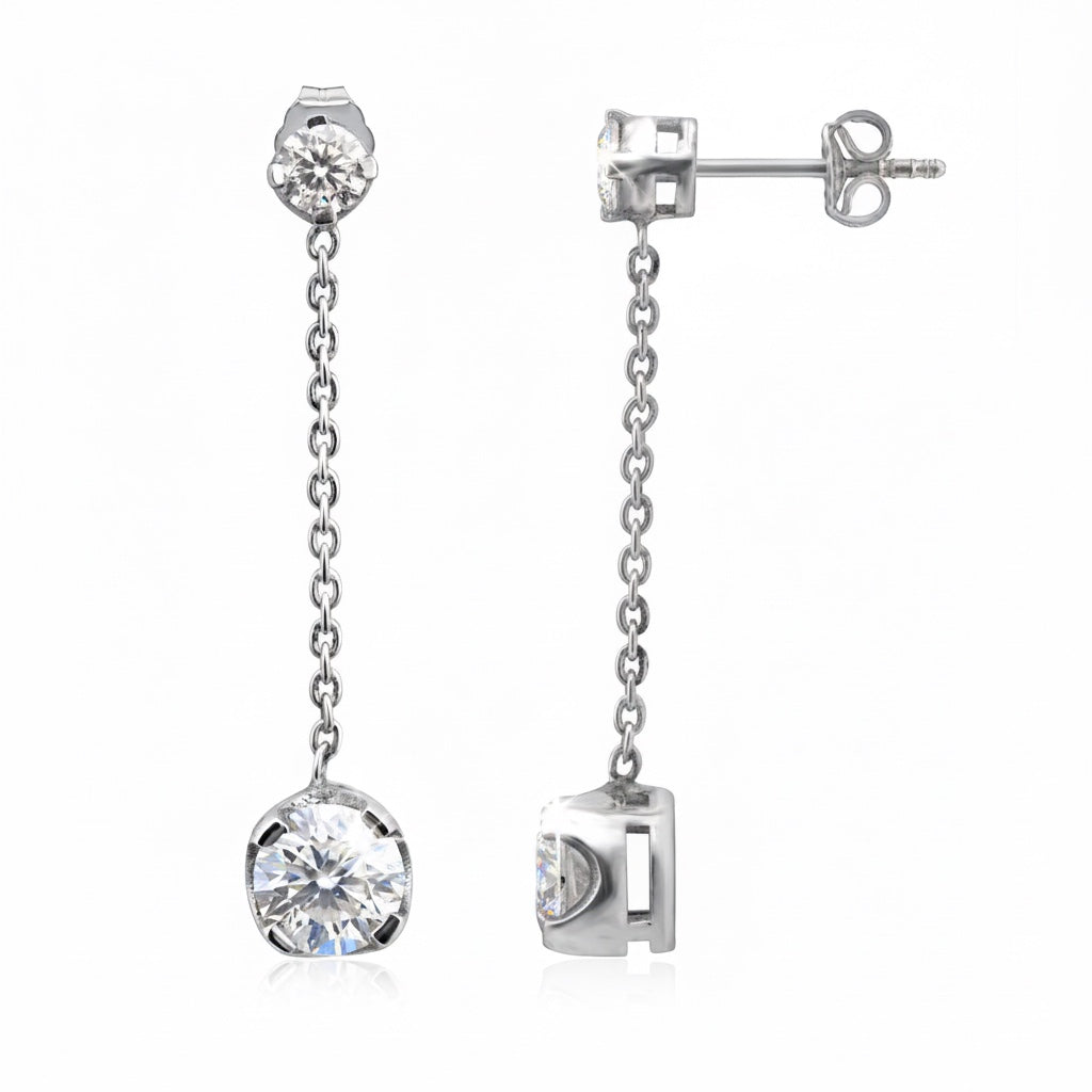 GEMHUB 7.30 Ct white moissanite drop dangle earrings in 18K gold vermeil over 925 sterling silver.