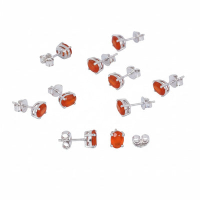 Natural Orange Carnelian Earrings Set — Lot of 5 Pairs, 925 Sterling Silver
