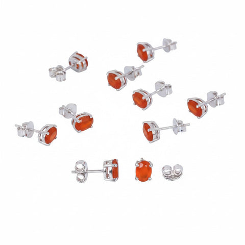GEMHUB 5 pairs of oval orange carnelian stud earrings in 925 sterling silver.