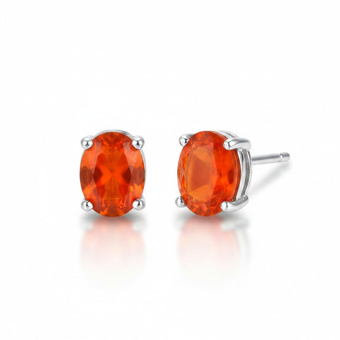 GEMHUB 10 Ct natural orange carnelian oval cut stud earrings in 925 sterling silver.