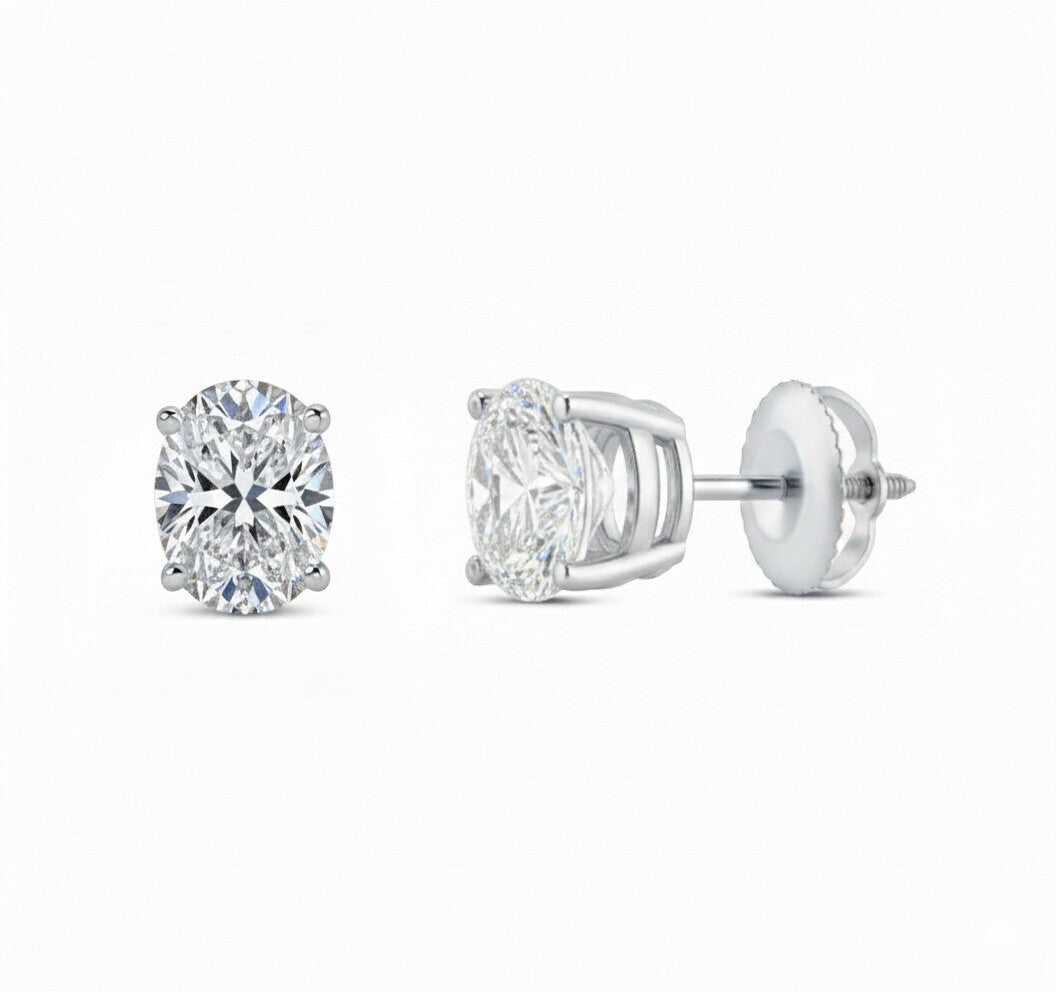 GEMHUB 1 Ct Oval Lab Created Diamond Earrings in 950 Platinum with screw backs. IGI certified.