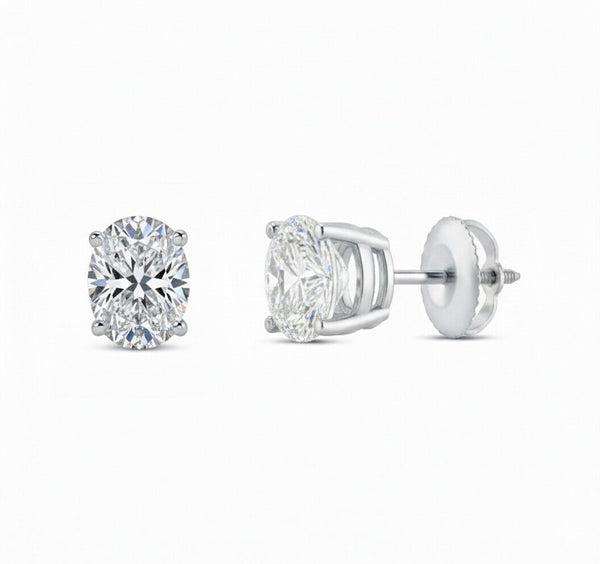 GEMHUB 1 Ct Oval Lab Created Diamond Earrings in 950 Platinum with screw backs. IGI certified.