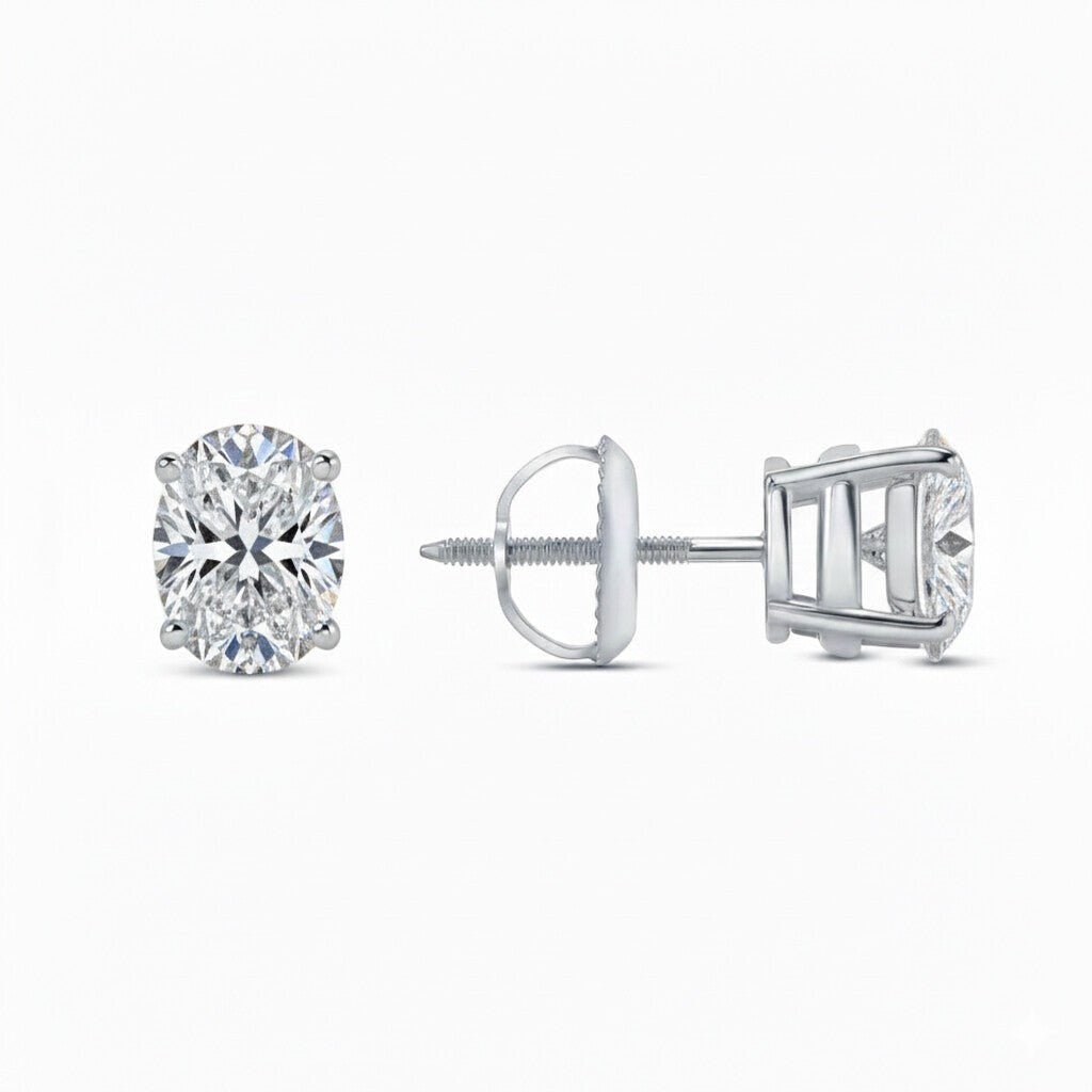 GEMHUB 3 Ct Oval Lab Created Diamond Earrings in 950 Platinum with screw backs. IGI certified.