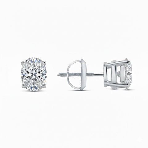 GEMHUB Oval lab-created diamond stud earrings in 950 platinum with screw backs, 2 ct.