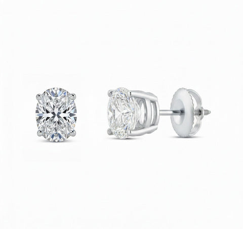 GEMHUB 3 Ct oval lab-created diamond stud earrings in 950 platinum with screw backs. IGI certified.