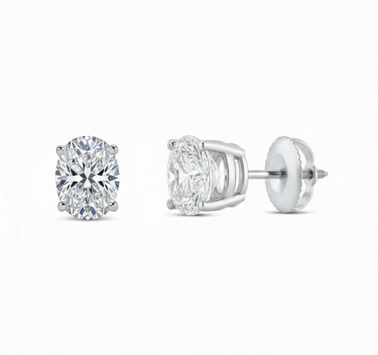 GEMHUB 3 Ct oval lab-created diamond stud earrings in 950 platinum with screw backs. IGI certified.