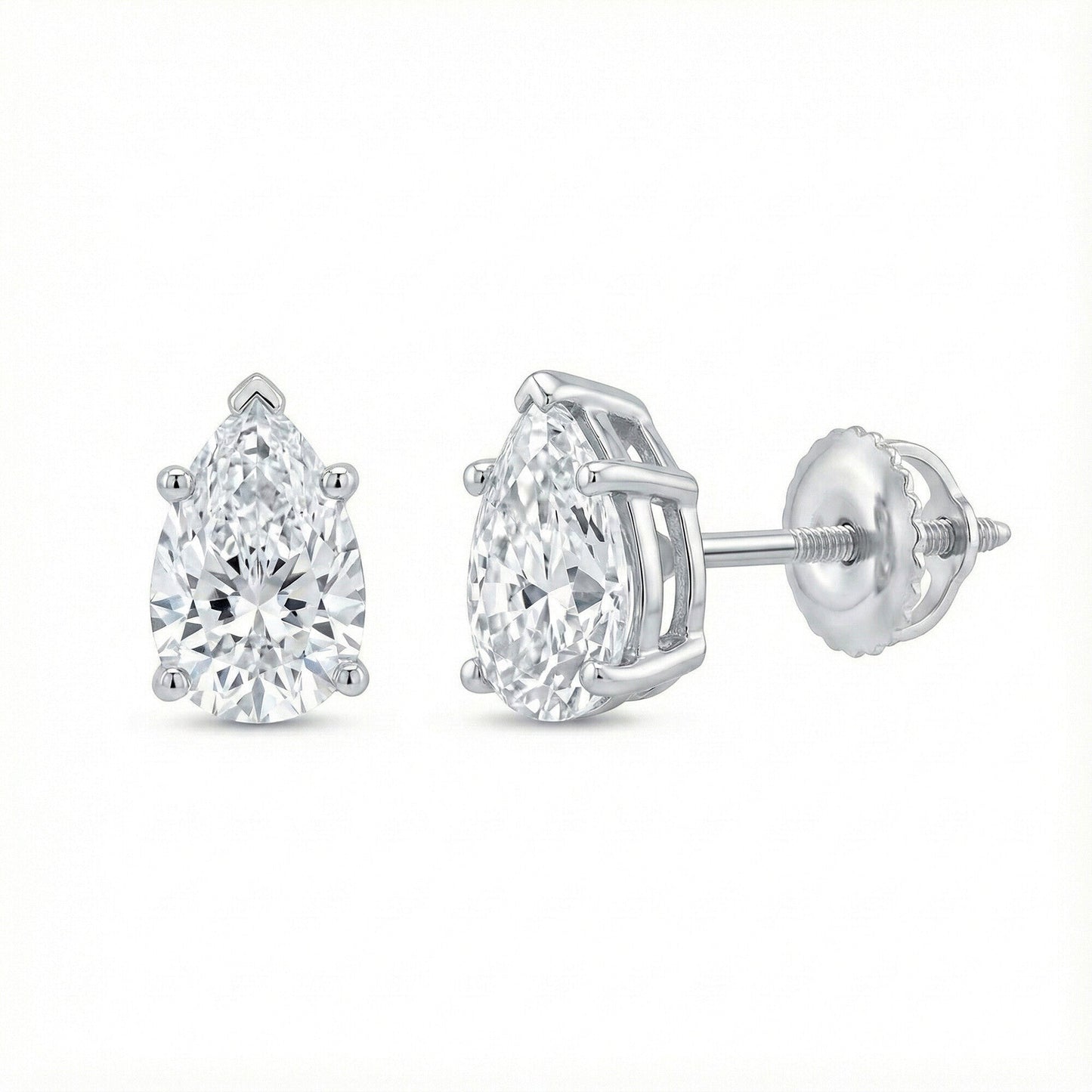 GEMHUB 3 Ct Pear Lab Created Diamond Earrings in 14K White Gold with screw backs. IGI certified.